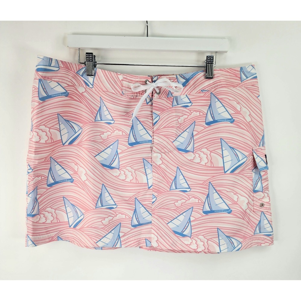 Vineyard Vines Board Skirt Women's 16 Overboard Blue Pink Sailboat Ocean Preppy